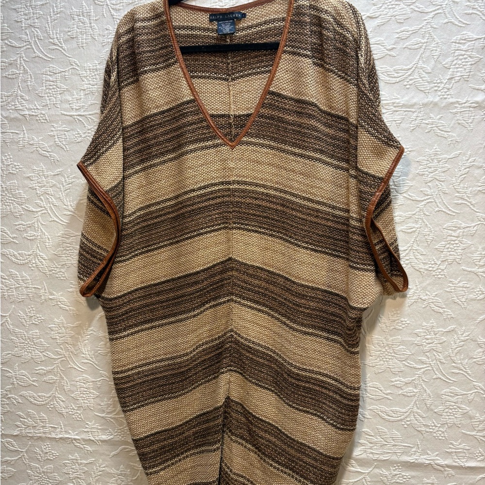 Ralph Lauren Textured Knit Sweater with Leather Trim